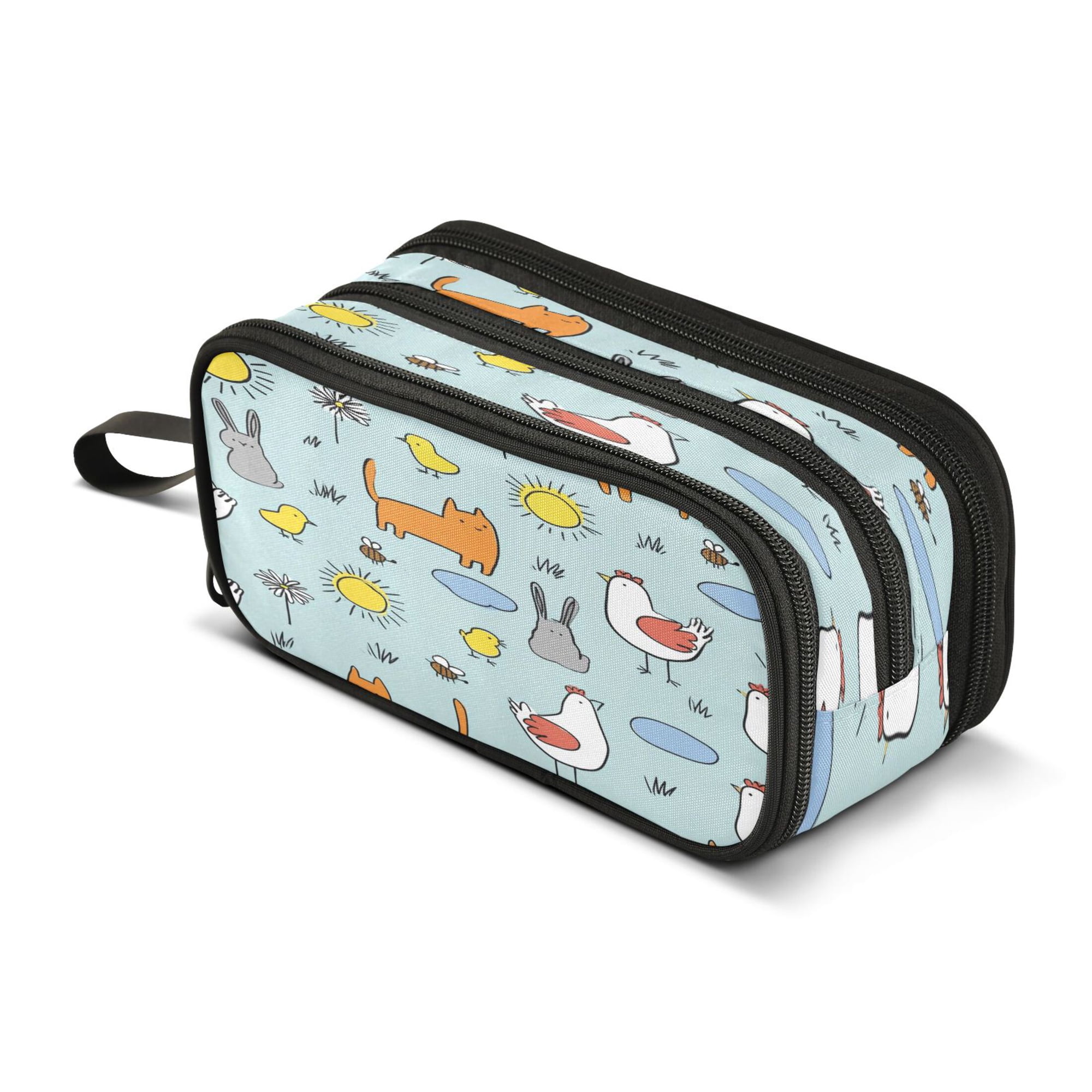 Pencil Case for Girls Boys Large Capacity 3-Layer Pencil Bag with Print Kids Supplies Little Animal Farm