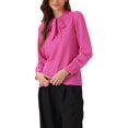 thumbnail image 4 of INSPIRE CHIC Women's Bow Tie Neck Tops Elegant Long Sleeve Business Work Office Blouse XS Hot Pink, 4 of 4