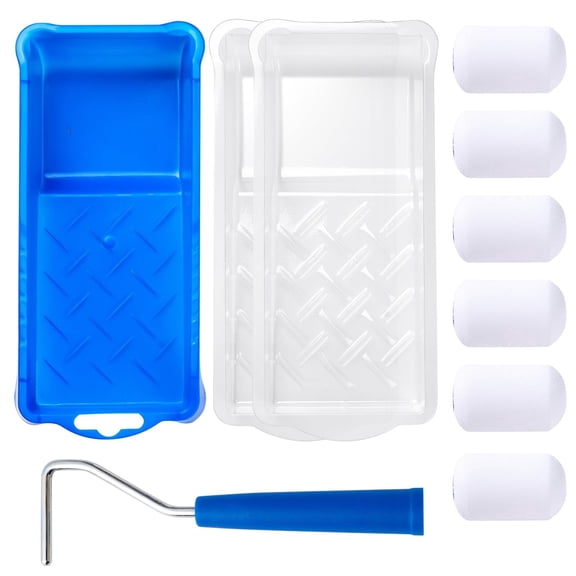 Emlimny Foam Paint Roller, 2 Inch Mini Paint Roller Kit 10 Pack, Touch Up Small Paint Roller for Painting Wall, Door, Cabinet With 6 paint roller covers, 2 Trays, 2 Liners