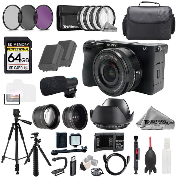 Sony a6700 w/ 16-50mm Lens   Mic  64GB  9 PC Filter-MEGA Kit (International Version)