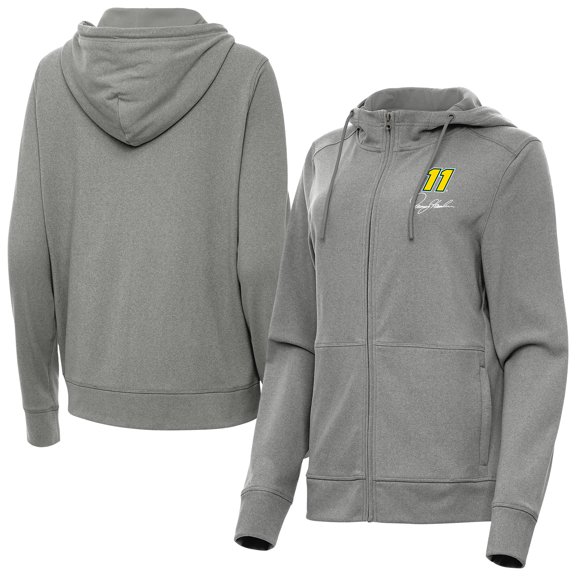 Women's-Antigua Heather Black Denny Hamlin Justice Pullover Hoodie