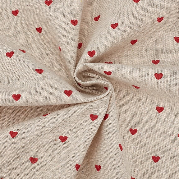 1.09 Yards 62.21 Inch Red Heart Linen Fabric Washable Mini Love Hearts Flaxen Upholstery Linens Quilting Cloth Fabrics