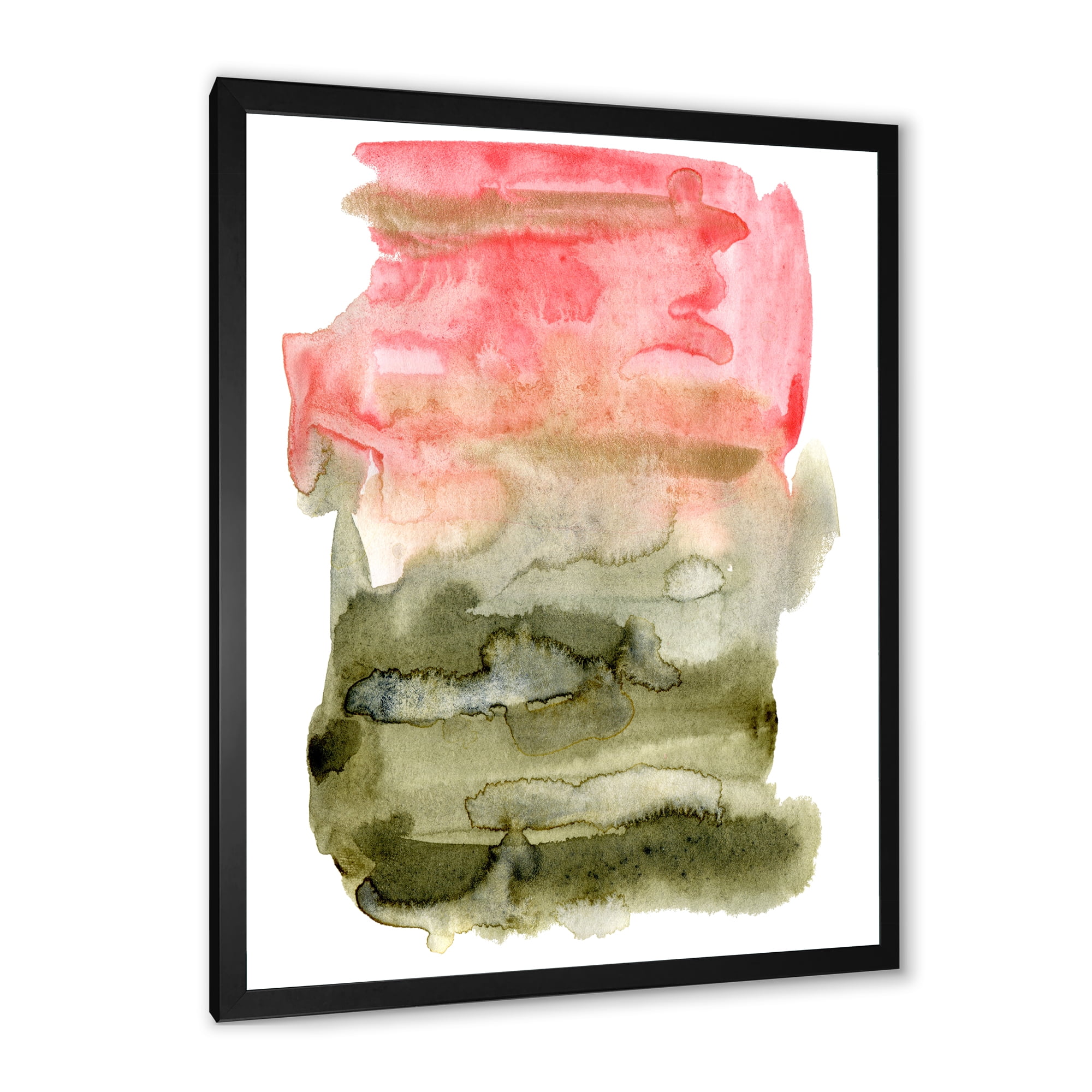 Designart 'Red Pink and Green Abstract Clouds' Modern Framed Art Print