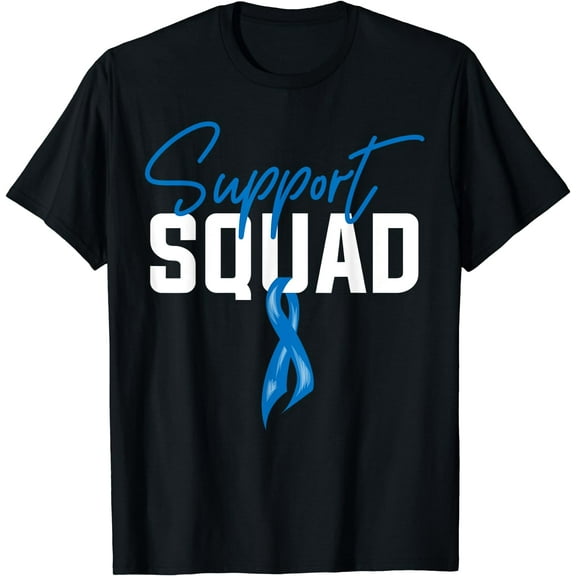 Colon Cancer Awareness Support Squad Blue Ribbon T-Shirt Black Small