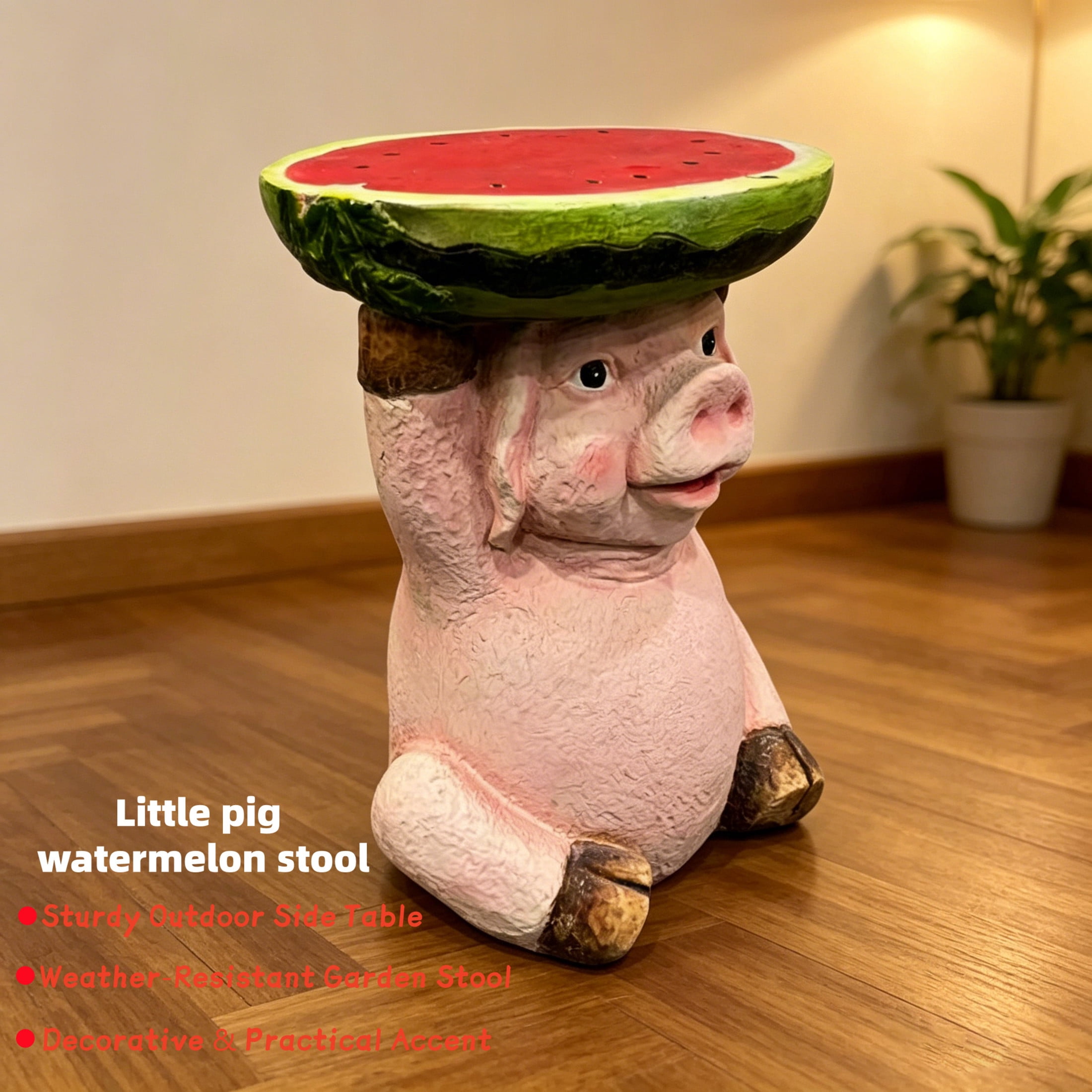 Noble House Pig Watermelon Stool, Cute Animal Side Table Decor, Outdoor Creative Figurine Seat for Patio, Garden, Pink