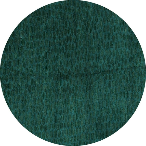Ahgly Company Machine Washable Indoor Round Abstract Turquoise Blue Modern Area Rugs, 8' Round