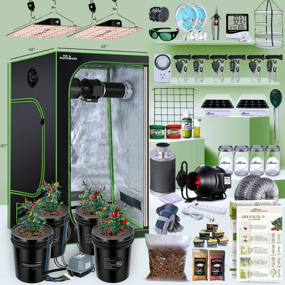 The Budgrower - Advanced Hydroponics -Complete Indoor Hydroponics Setup - 1200W - (48 in x 48 in x 80 in) - Complete Grow Tent Kit