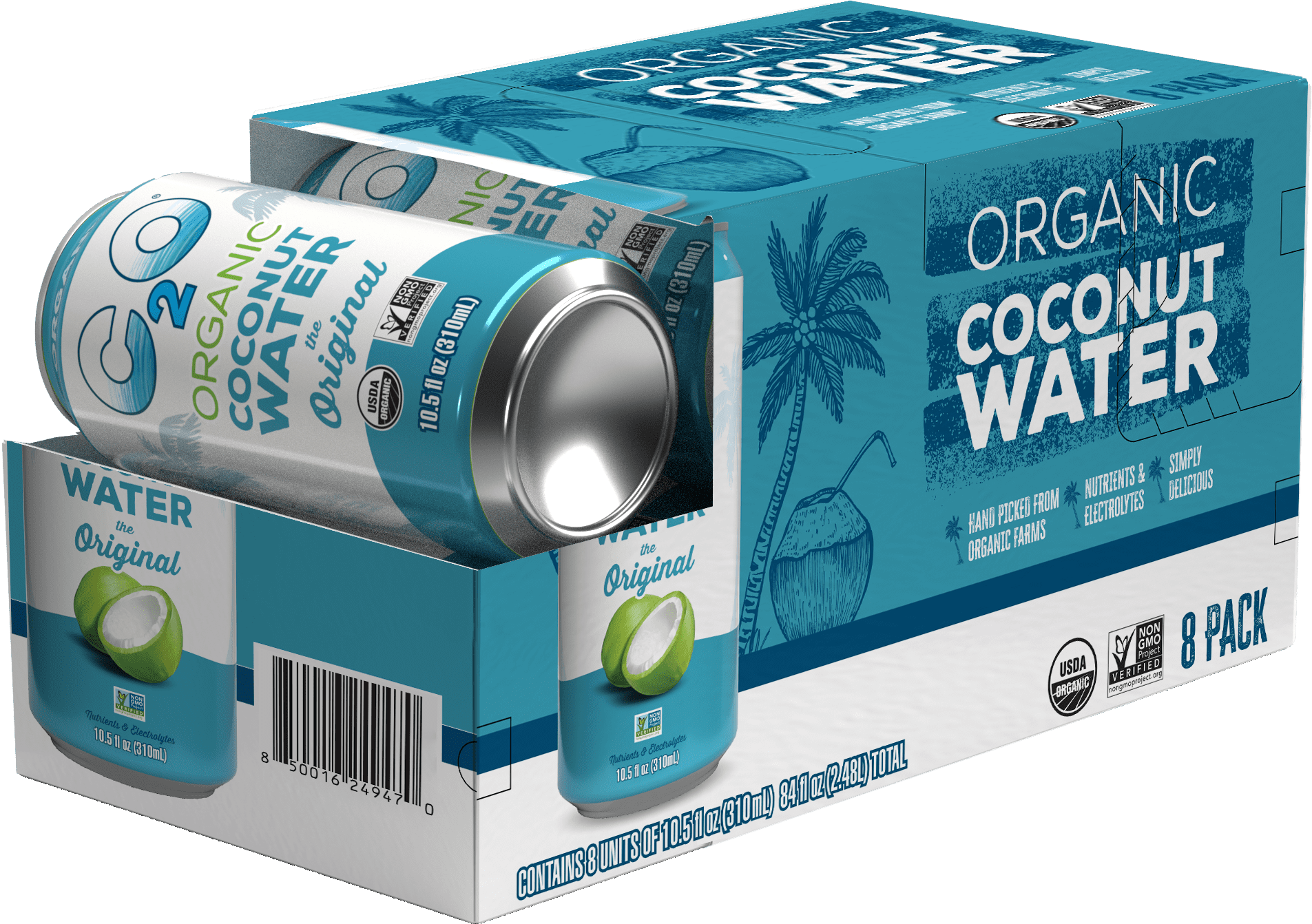 (3 pack) C2O Coconut Water Organic, The Original, ready to drink, 10.5 fl oz, 8 Pack