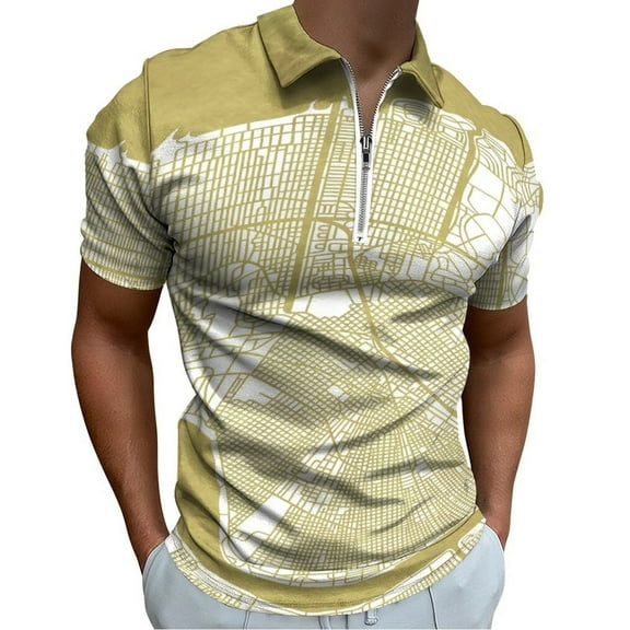 New Orleans Map Gold Men Zipper T-shirt Summer Casual Short Sleeve T-shirt Top