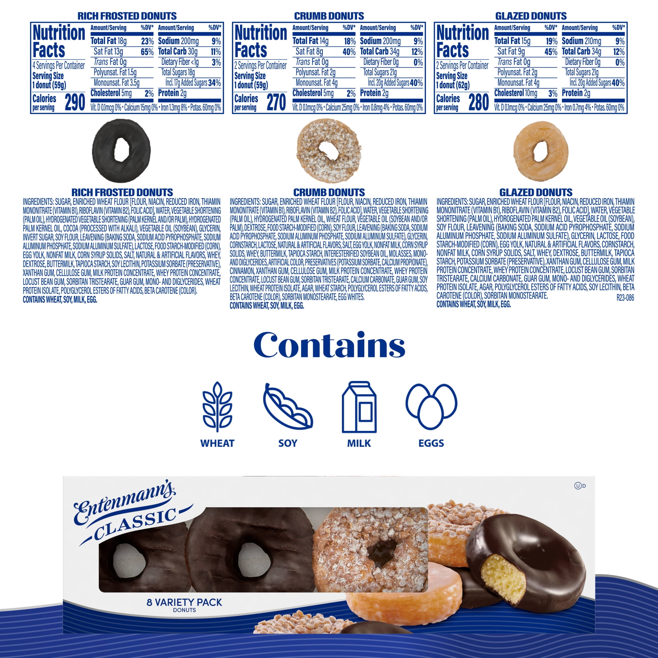 Entenmann's Classic Assorted Donuts, 8 count, Donuts, 16.8 oz Variety Pack