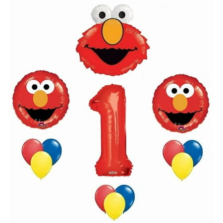 Elmo Sesame Street #1 1st First Birthday Party Supply Balloon Mylar and Latex Set