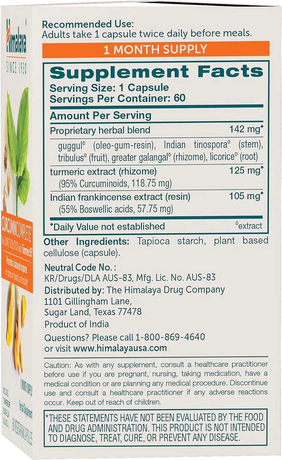 Himalaya Curcumin Complete for Joint Support, Joint Relief and Flexibility, 372 mg, 60 Capsules