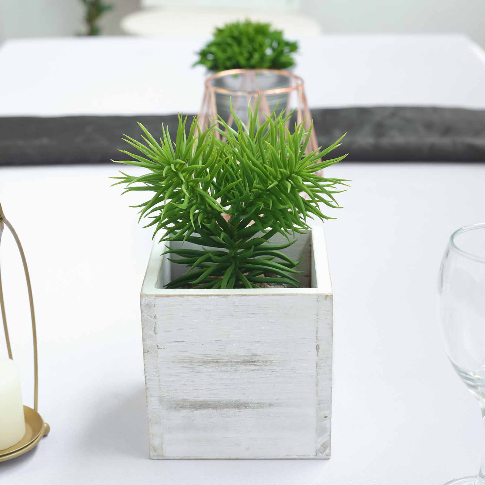 Efavormart 2 Pack 5x5 Whitewash Wood Planter Boxes With Plastic 