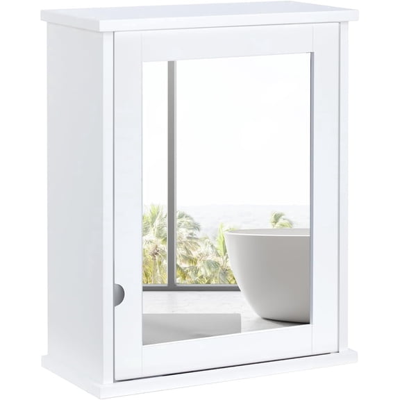 Wood Medicine Cabinet 15.8" L x 19.8" H Wall Mounted Storage Cabinets with Single Mirror Door & Adjustable Shelves for Bathroom, Living Room, White