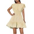 thumbnail image 1 of Vestido de Impresión de Rayas de las Mujeres, Cuello Redondo sin Mangas con Hebilla Decorativa de Correa de Hombro Y Cintura Elástica, Vestido Ligero, 1 of 7
