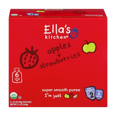 Ella's Kitchen 6+ Months Organic Baby Food, Apples + Strawberries, 3.5 oz. (Pack of