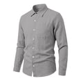 thumbnail image 4 of Havenx Linen Dress Shirts for Men Long Sleeve Button Down Dress Shirt with Pocket Collared Shirts Classic Casual Business Regular Fit Top,Gray S, 4 of 5