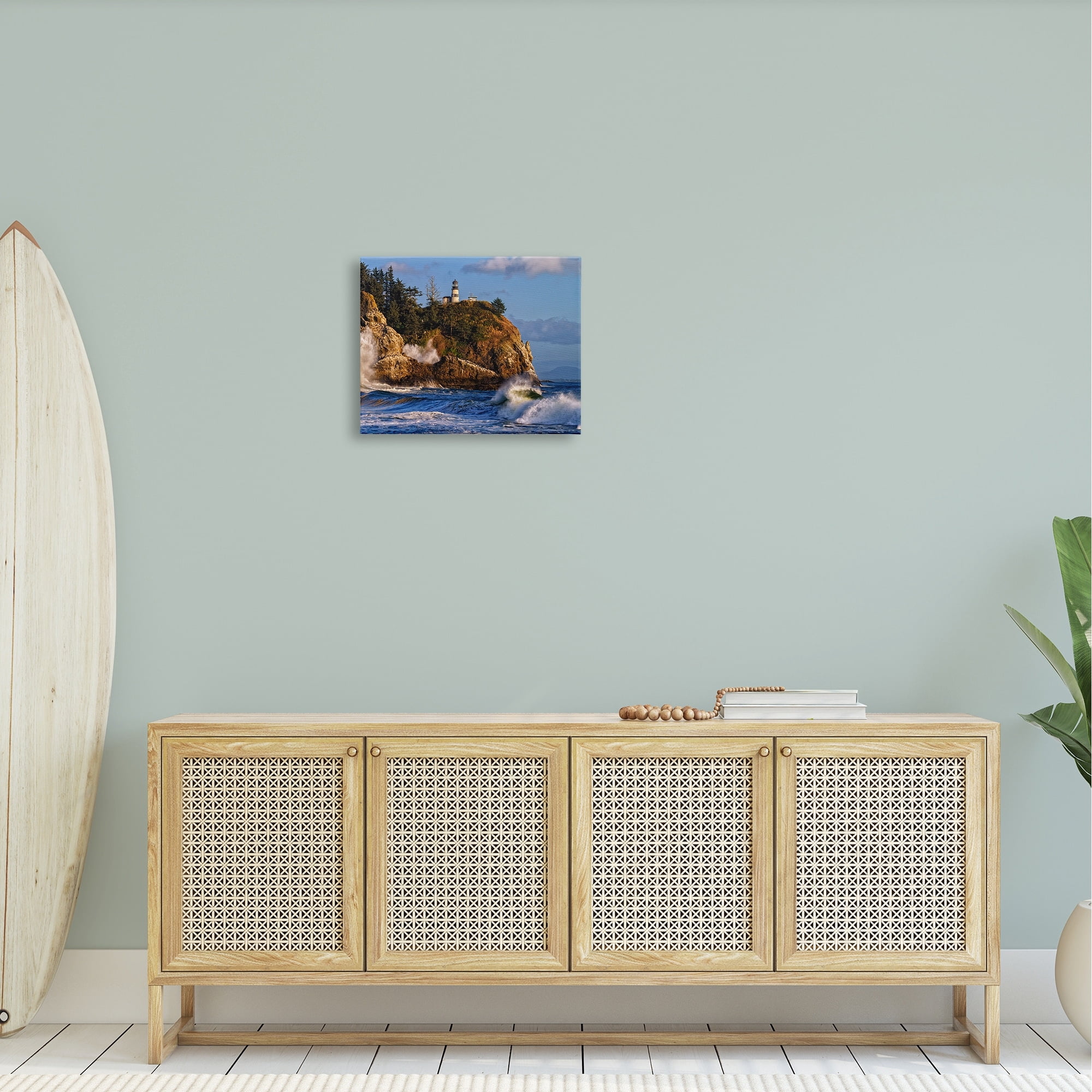 Stupell Rolling Sea Waves Lighthouse Cliff Landscape Photography Gallery Wrapped Canvas Print Wall Art