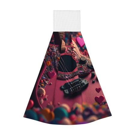 

Horeoi Romantic Heart Guitar Print Coral Fleece Microfiber Hanging Hand Towel Absorbent Hand Towel Quick Dry Thicken Cleaning Cloths Wipes Rags for Kitchen & Bathroom