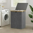 thumbnail image 3 of 165L Double Compartment Laundry Hamper with Lid, Bamboo & Polyester, Dark Gray, Modern Style, Portable Inner Bags, Sturdy Lid, 3 of 14