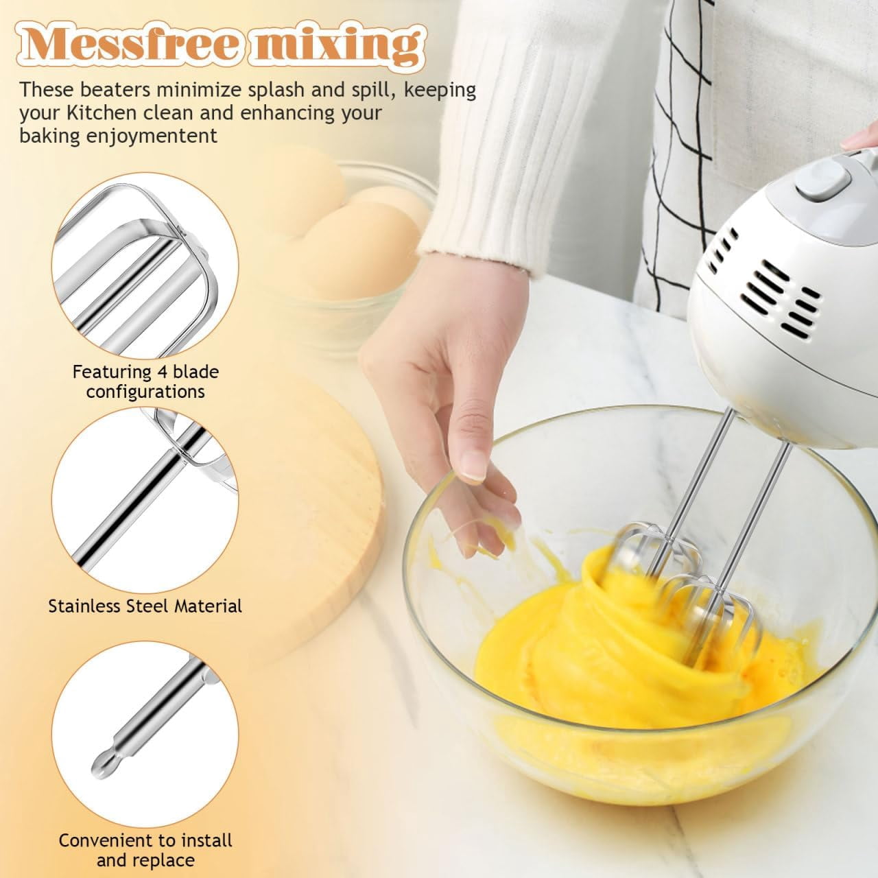2Pcs Hand Mixer Replacement Beaters, 8.4 Inch Long Stainless Steel Attachments - Professional Kitchen Egg Whisk Parts Compatible with Most Handheld Electric Model