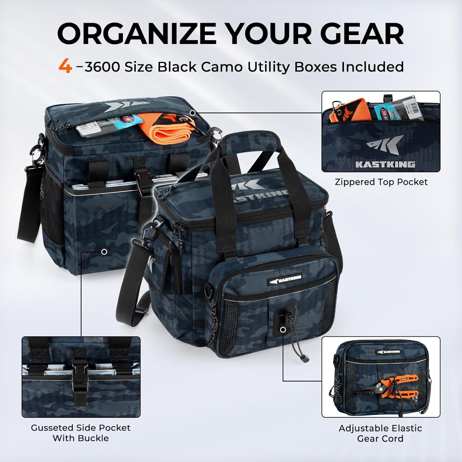 KastKing Fishing Tackle Bag With 4 Tackle Boxes & Removable Bait Binder, Water-Resistant Tackle Storage- BaitSpace