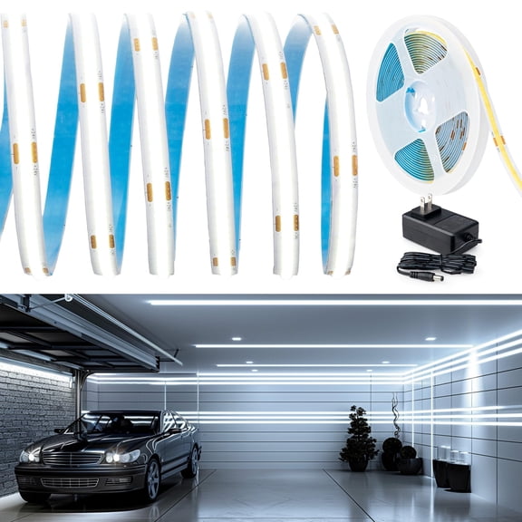 WYZworks COB LED Strip Light 16.4ft/5m, CRI 90 6000K 3200LEDs Daylight White Super Bright High Lumen Tape Light, DC24V, Cuttable, ETL Power Supply for DIY Linear Troughs, Cabinets, Home Lighting