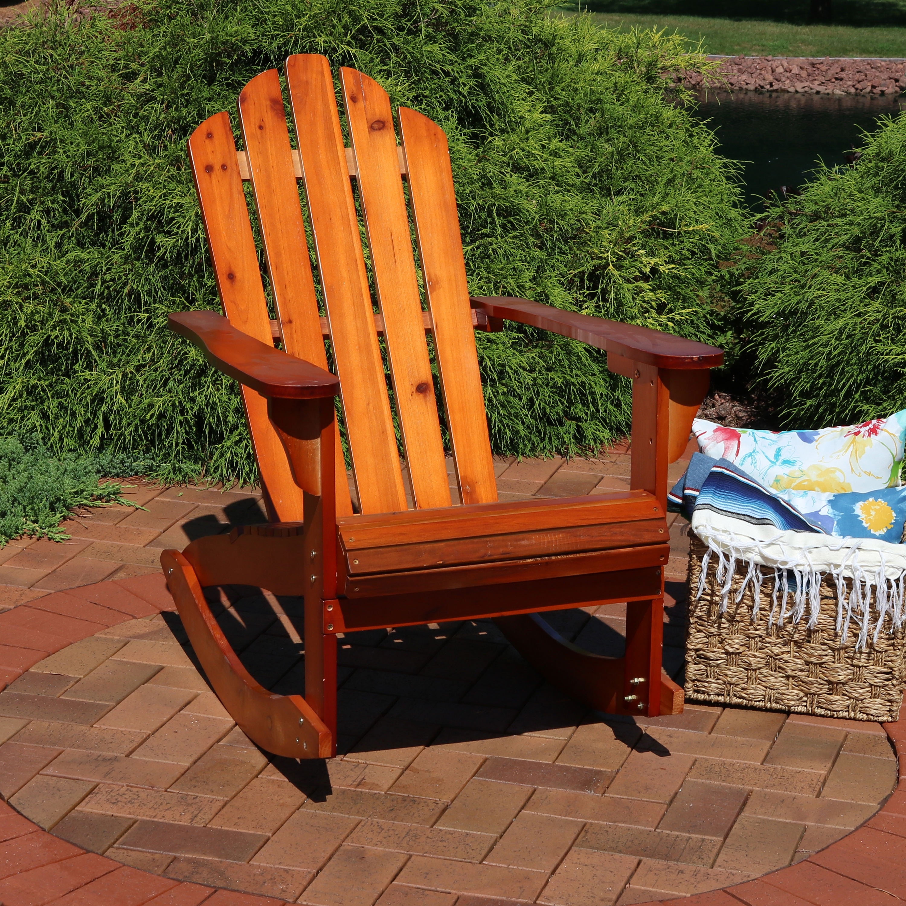 Sunnydaze Wood Adirondack Rocking Chair, Outdoor Patio Rocker, Brown