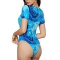 thumbnail image 3 of Naloa Blue Shell Women's Short-Sleeved Onesie, One-Piece Swimsuit for Parties, dates, clubs - Small, 3 of 9