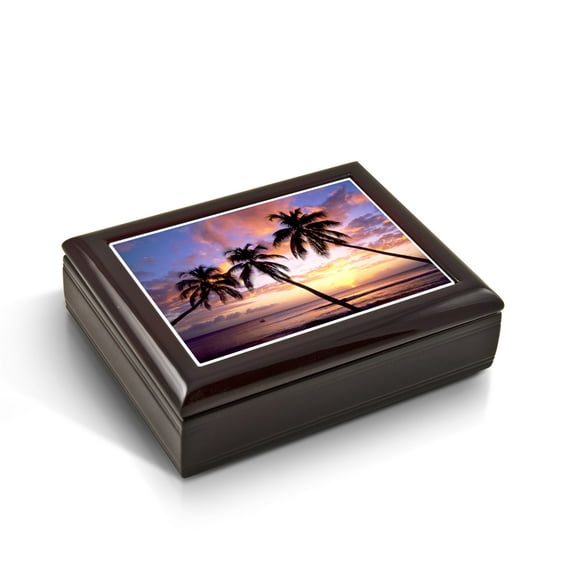 Majestic Palm Trees Florida Sunset Tile Musical Jewelry Box - L'amour est Blue - SWISS