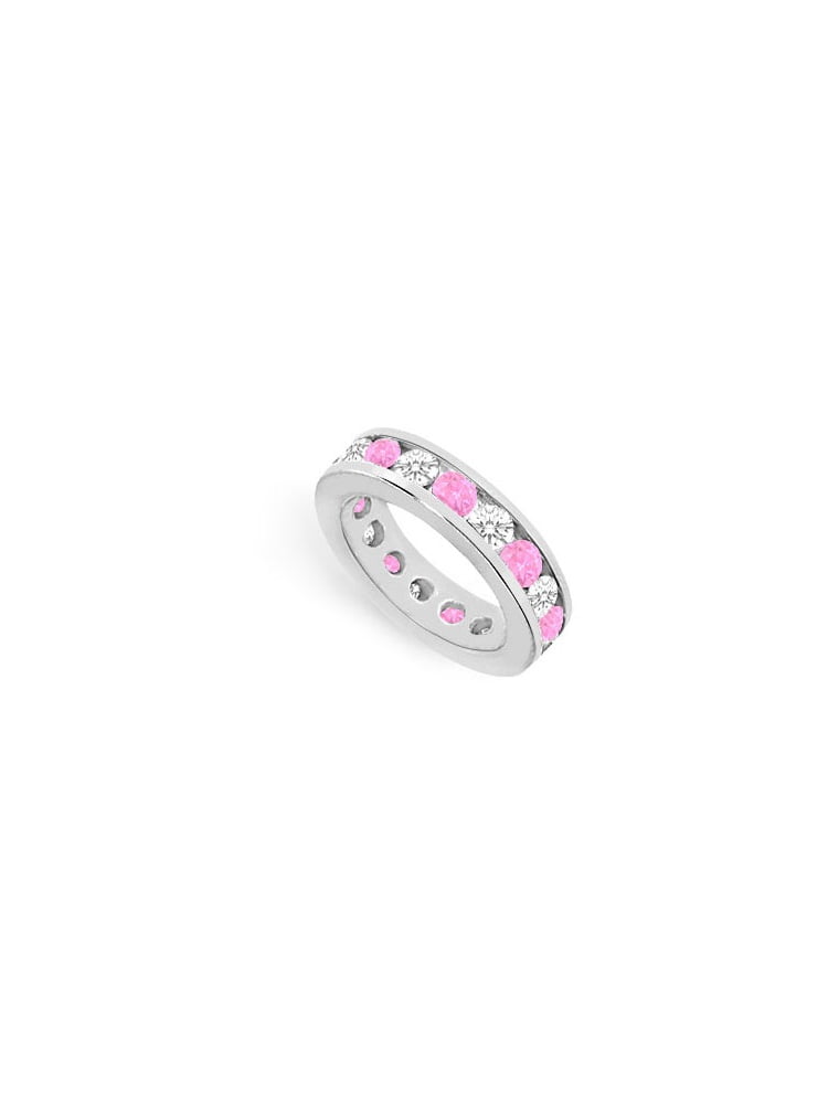 7 Carat Eternity Bands Cubic Zirconia and Created Pink Sapphire Created in 925 Sterling Silver Channel Set by Love Bright