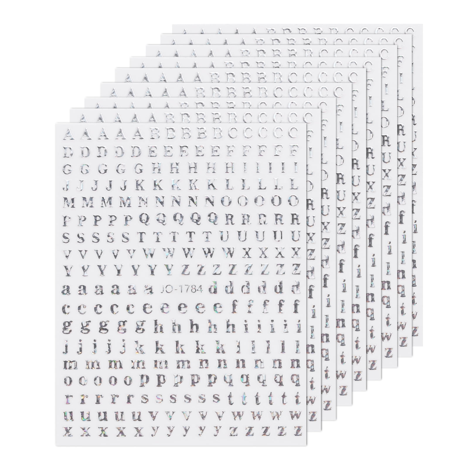 Nail Letter Stickers 8 Sheets 3D Alphabet Nail Decals Self-Adhesive for Women DIY Nail Art Decoration Silver