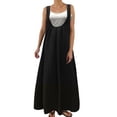 thumbnail image 1 of Falda bohemia de verano con cuello en U y tirantes largos - Lino, tirantes ajustables, cintura holgada, vestido informal de princesa para vacaciones en la playa, 1 of 5
