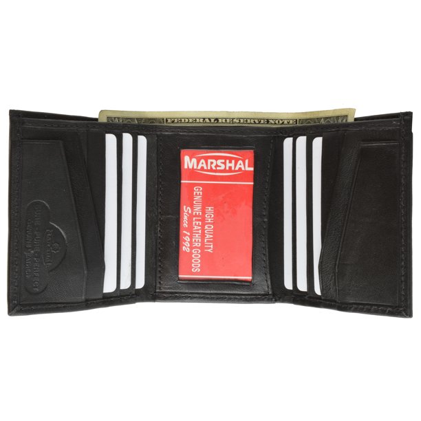 Marshal Wallet Mens Genuine Leather Trifold ID Window Vertical Card Slots Wallet 1855 CF