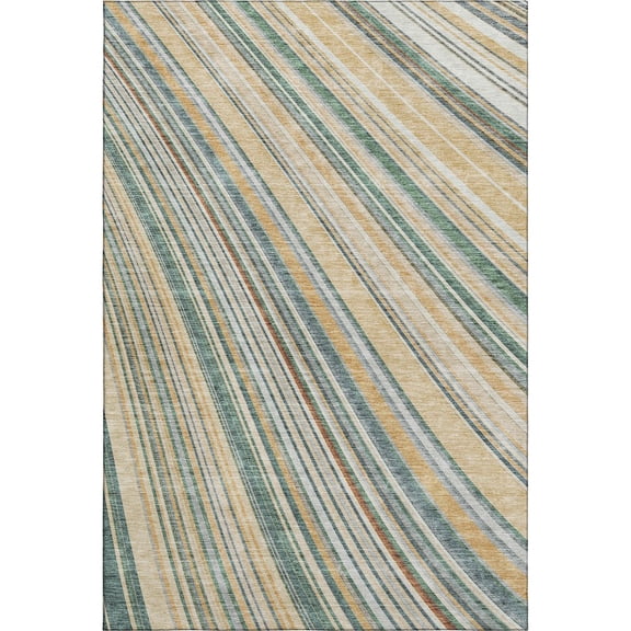 HomeRoots 677452 9 x 12 ft. Beige Gold & Sage Striped Washable Machine Made Rectangle Area Rug with UV Protection