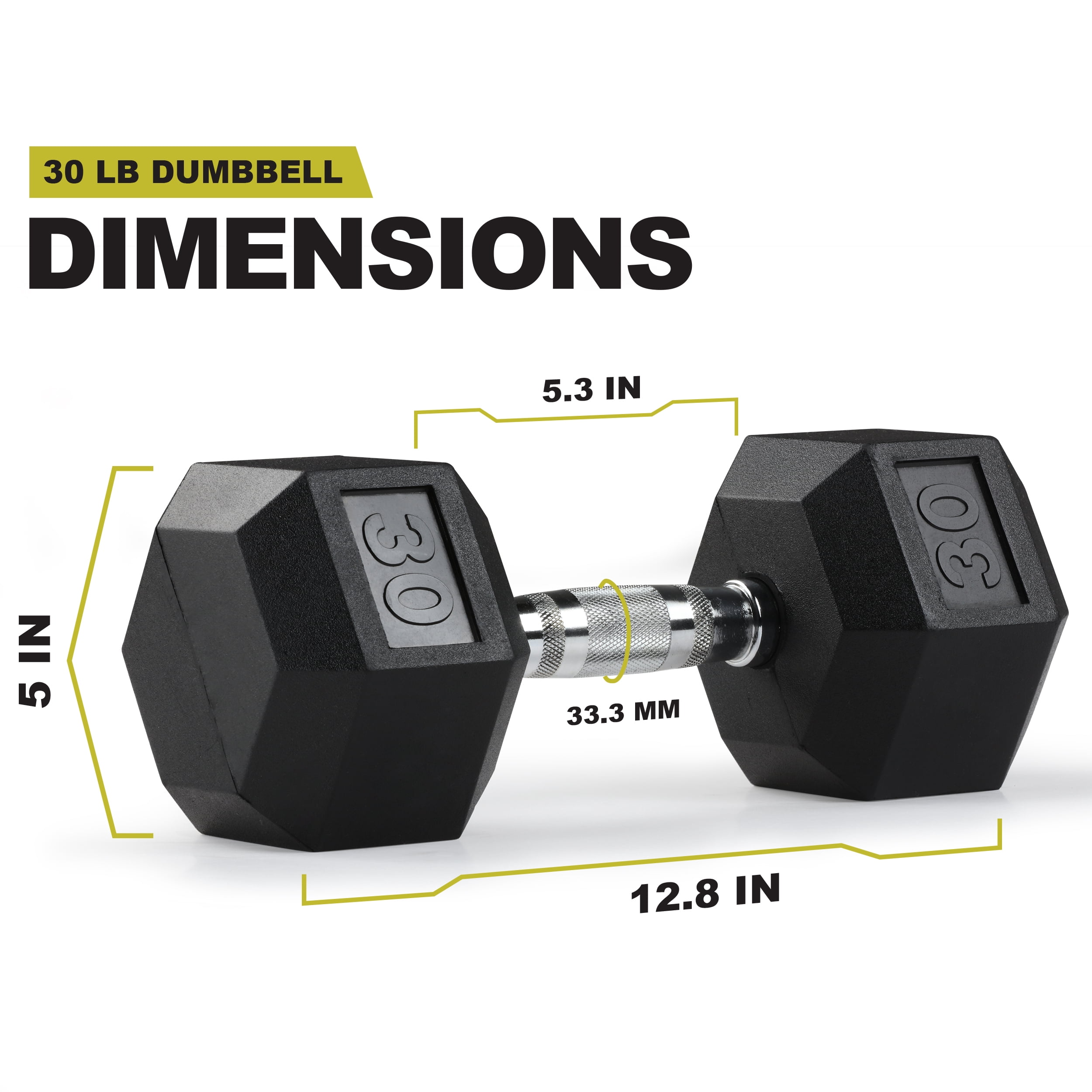 PRCTZ Rubber Hex Dumbbell, 30 lbs. Pair