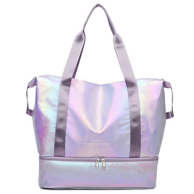 Bolsos Hobo brillantes para mujer con compartimento para zapatos Bolso nacarado para gimnasio y ejercicio de ocio