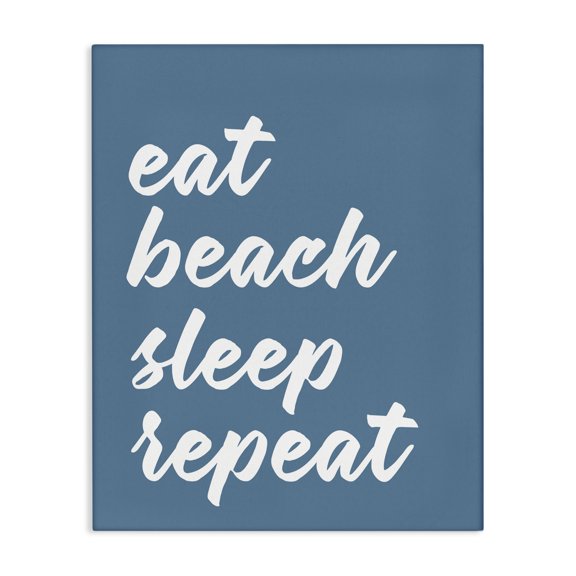 Stupell Industries Contemporary Eat Beach Sleep Repeat Blue Script Phrase Canvas Art, 16 x 20, by Lettered and Lined