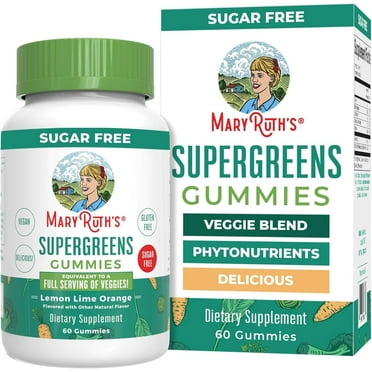 MaryRuth's Supergreens Gummies Veggie Supplement Lemon-Lime Orange Vegan, Sugar Free, Gluten Free, 60 Count