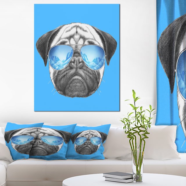 Chien Carlin avec Miroir Lunettes de Soleil - Impression sur Toile Animal