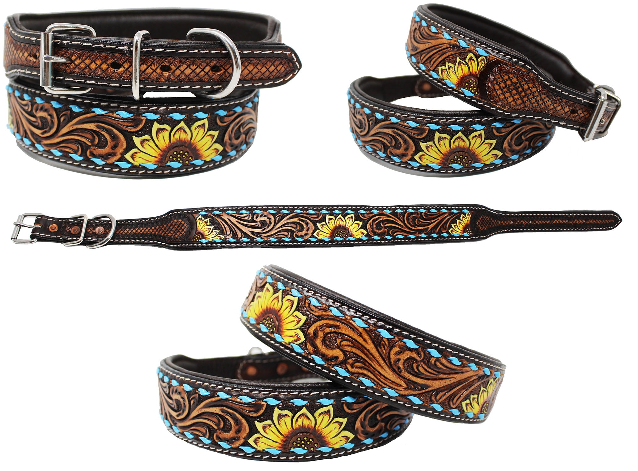 Padded Leather Dog Collar Floral Hand Tooled 60HR07
