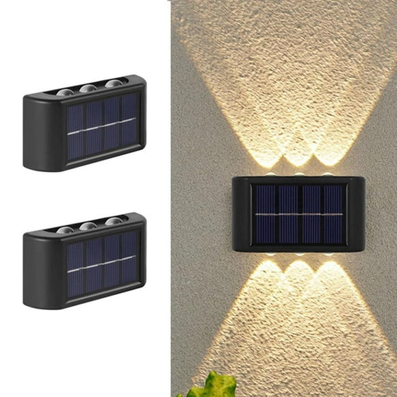 2 uds colector Solar luces arriba y abajo lámparas solares impermeable interior exterior LED luz de pared para jardín Patio garaje camino de entrada