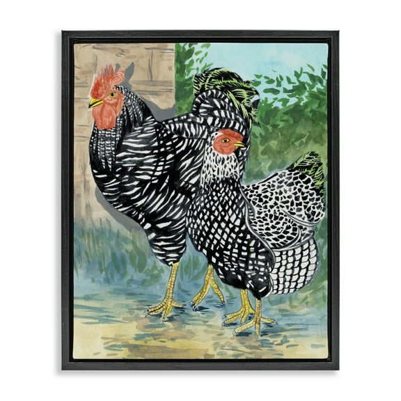 Stupell Industries Traditional Rooster Pair Animals Painting Black Floater Framed Canvas Art Print Wall Art, 17 x 21