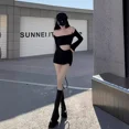 thumbnail image 3 of Falda ajustada negra de cintura alta, minivestido sexy adelgazante, nueva moda de primavera 2024 para mujer, estilo coreano, deseo ultrapuro, 3 of 4