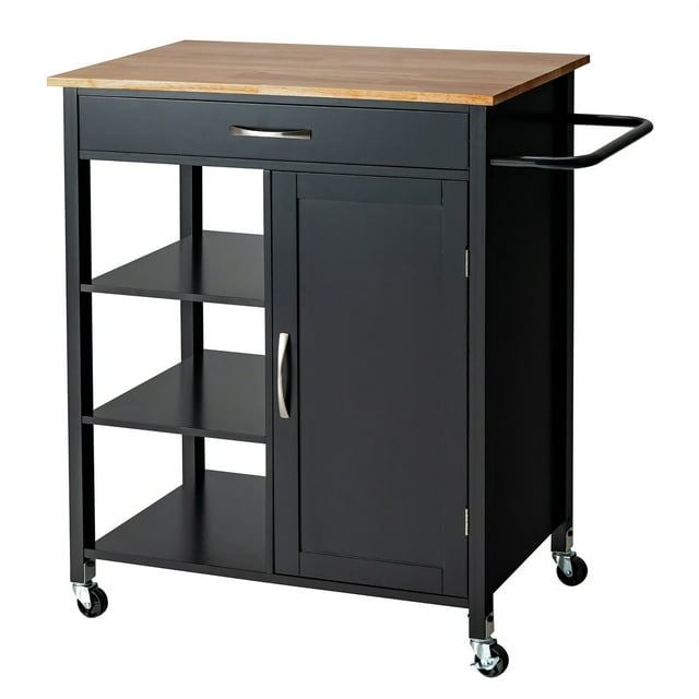 Gymax Mobile Kitchen Island Cart Serving Utility Trolley Drawer Shelf Towel Rack Black