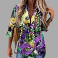 thumbnail image 2 of Mardi Gras Outfits Womens Sequin Print Tops V Neck Sparkly Glitter Blouses Loose Long Sleeve Holiday Evening Party Shiny Shirts XXL, 2 of 4