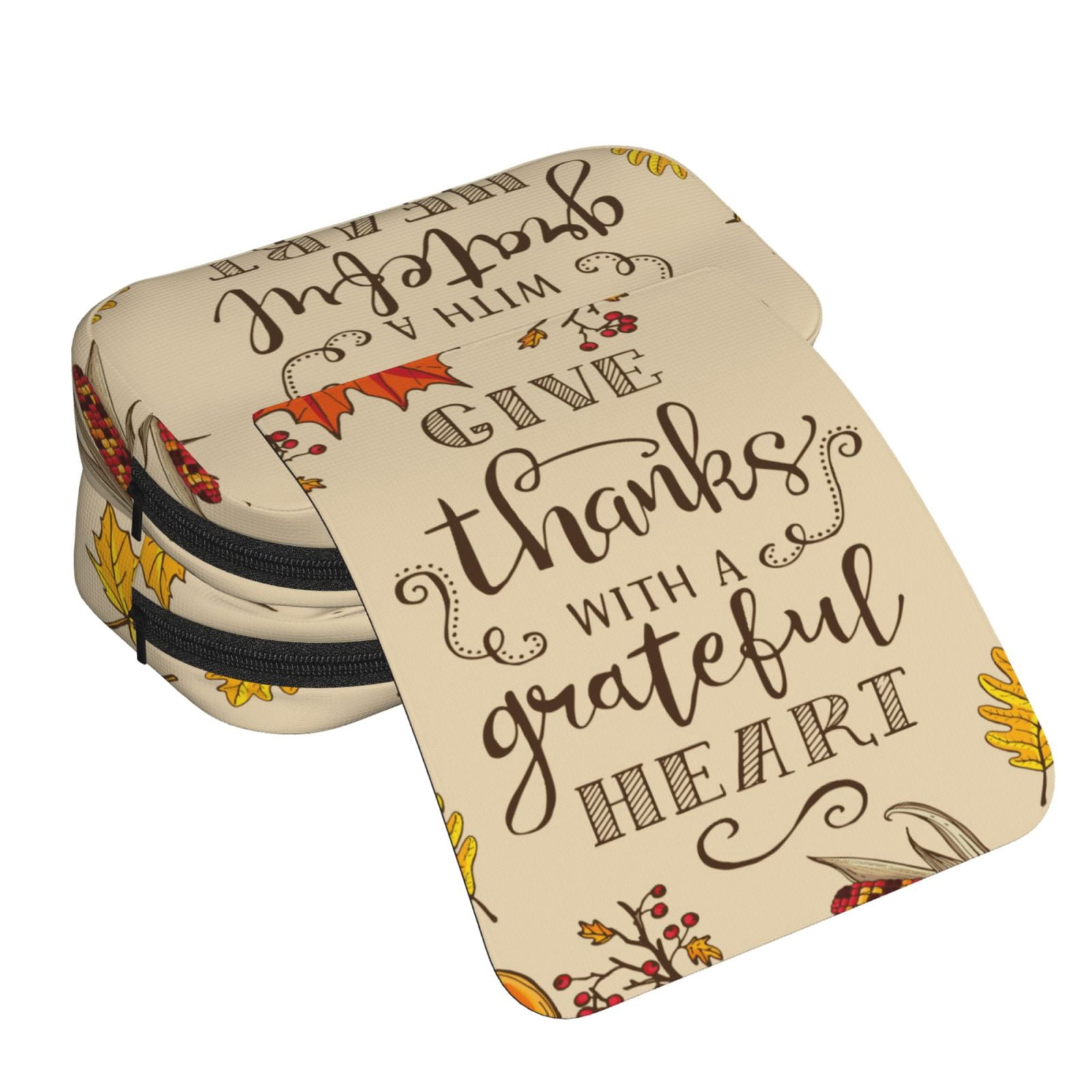 Rateoe Thanksgiving With A Grateful Heart Pattern Double Clamshell Pen Case, Storage Organizer with Two Zipper Compartments– Holds Up to 50 Pencils & Pens