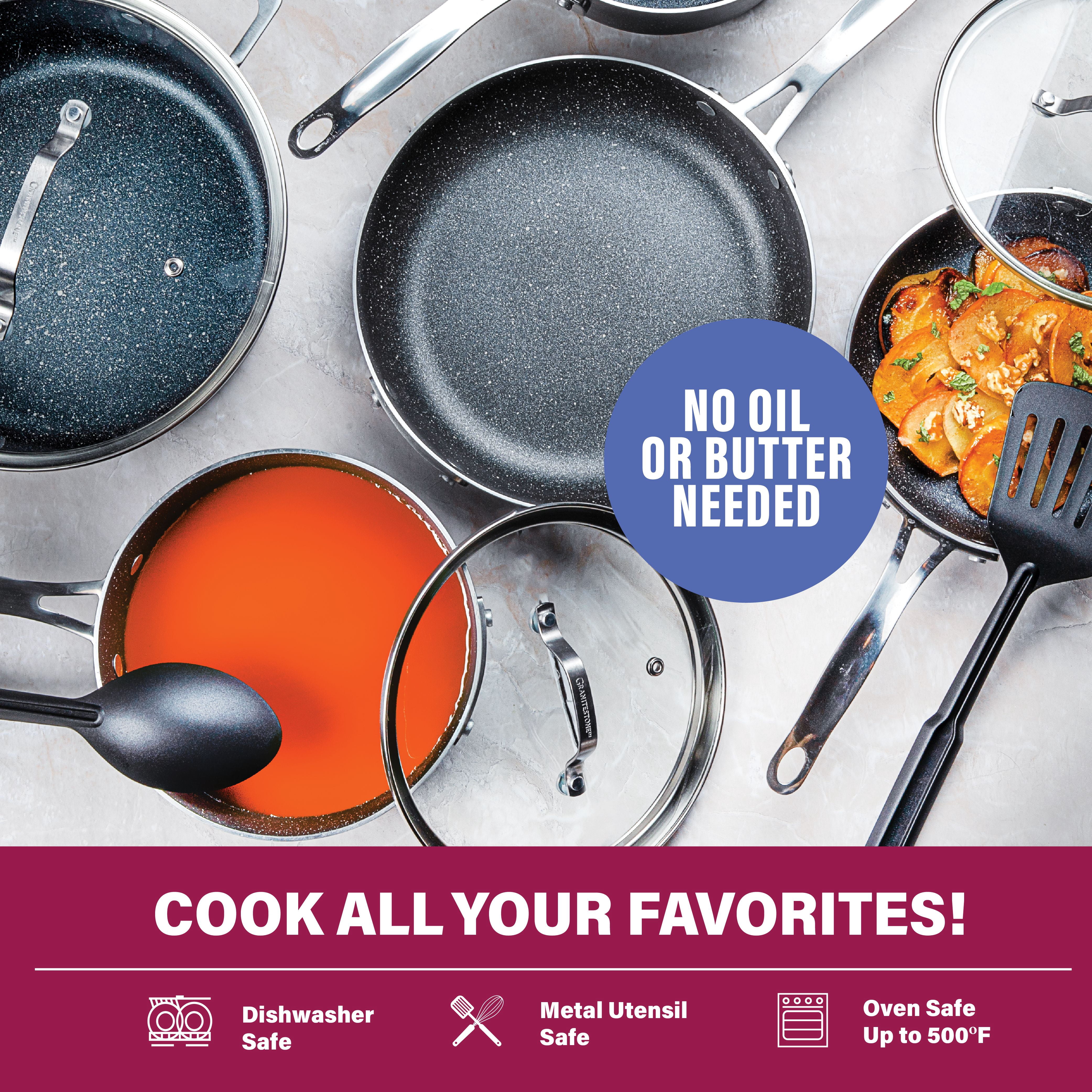 Granitestone 10" Stackmaster 5 Piece Nonstick Pots and Pans Set, Stackable Aluminum Cookware Set, Non Stick