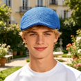 thumbnail image 5 of Men Women Summer Mesh Newsboy Cap, Hollow Breathable Ivy Flat Cap, Lightweight Sun Visor Hat for Casual Outdoor Streetwear(Blue), 5 of 6