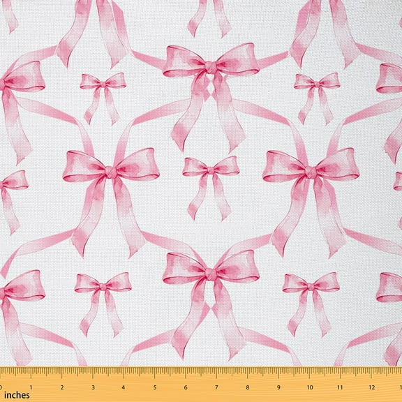 Homewish Kawaii Pink Ribbon Fabric by the Yard 1 Yard for Kids, Cute Princess Bowknot Room Decor Fabric by the Yard, Cartoon Bow Theme Sewing Fabric, Luxury Bedroom Decor